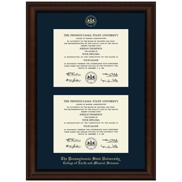 #106 Penn State College of Earth and Mineral Sciences double diploma frame Lenox (Walnut)